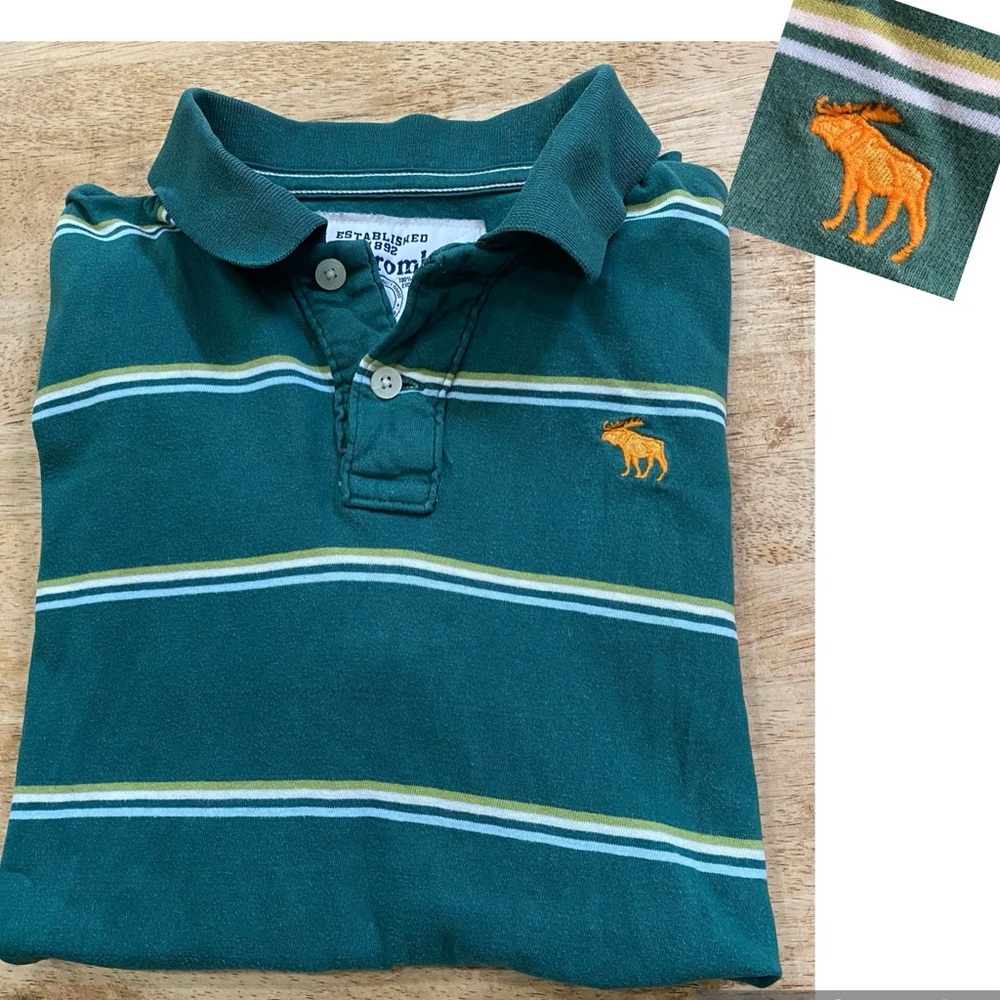 Abercrombie Boy’s‎ Size XL Hunter Green Cotton Pinstripe Short Sleeve Polo